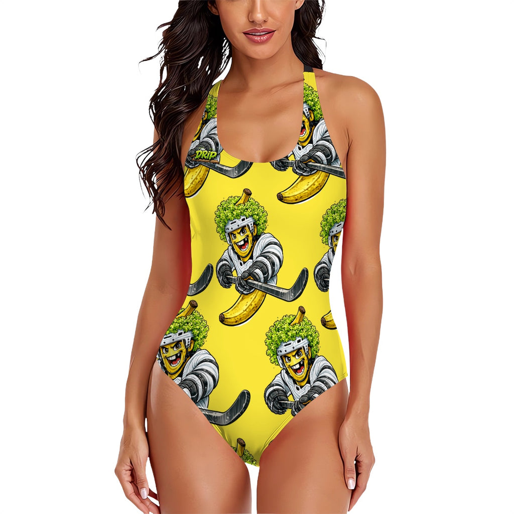 Cross-Back One Piece Swimsuit Women - Banana Lettuce Flow