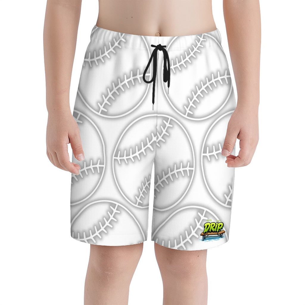 Youth Swim Shorts - Grey Baseballs White