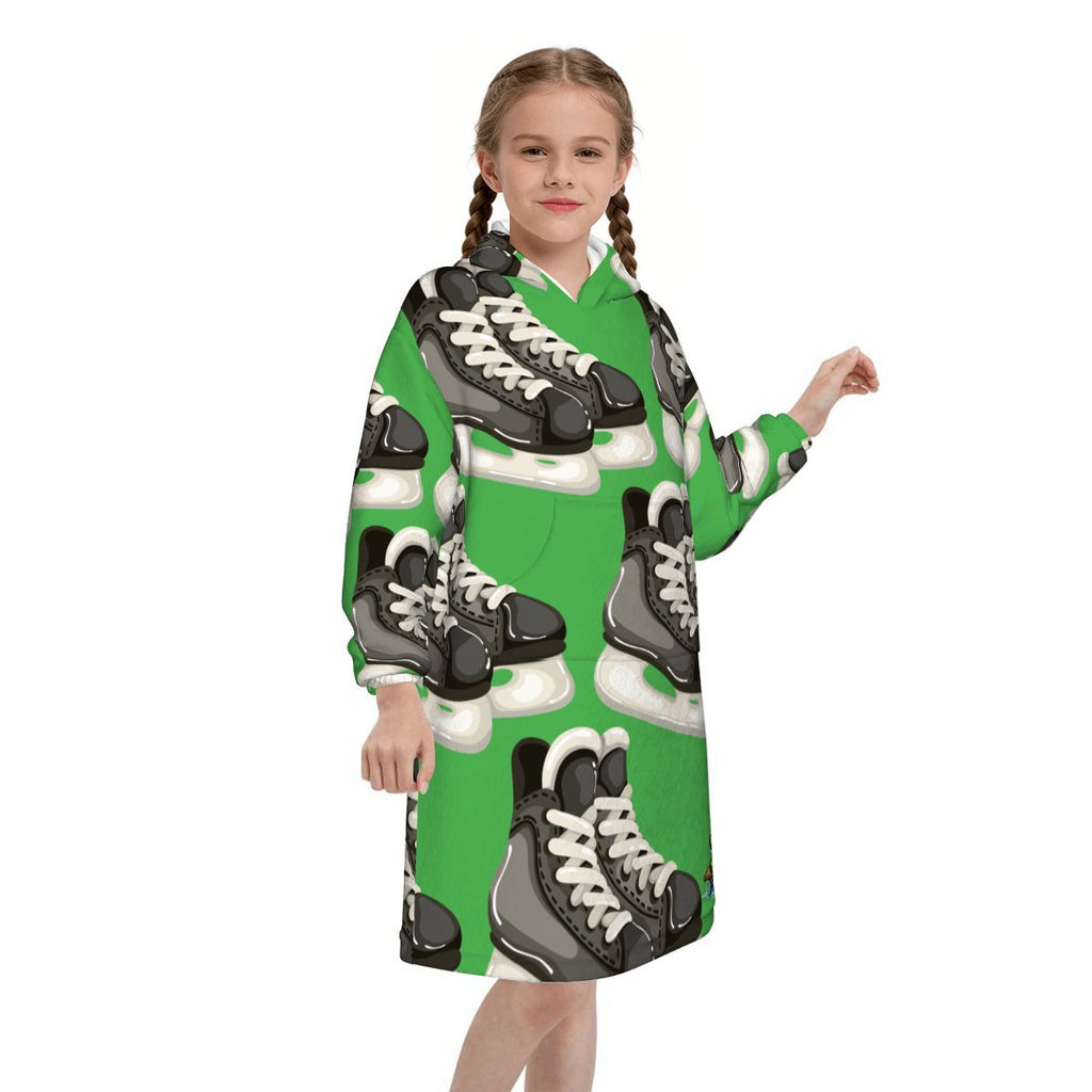 Youth Blanket Sweatshirt - Hockey Skates Classic Green