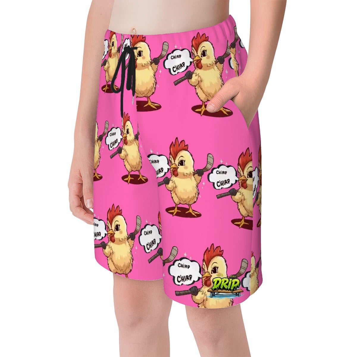 Youth Swim Shorts - Hockey Chirp Chirp Pink