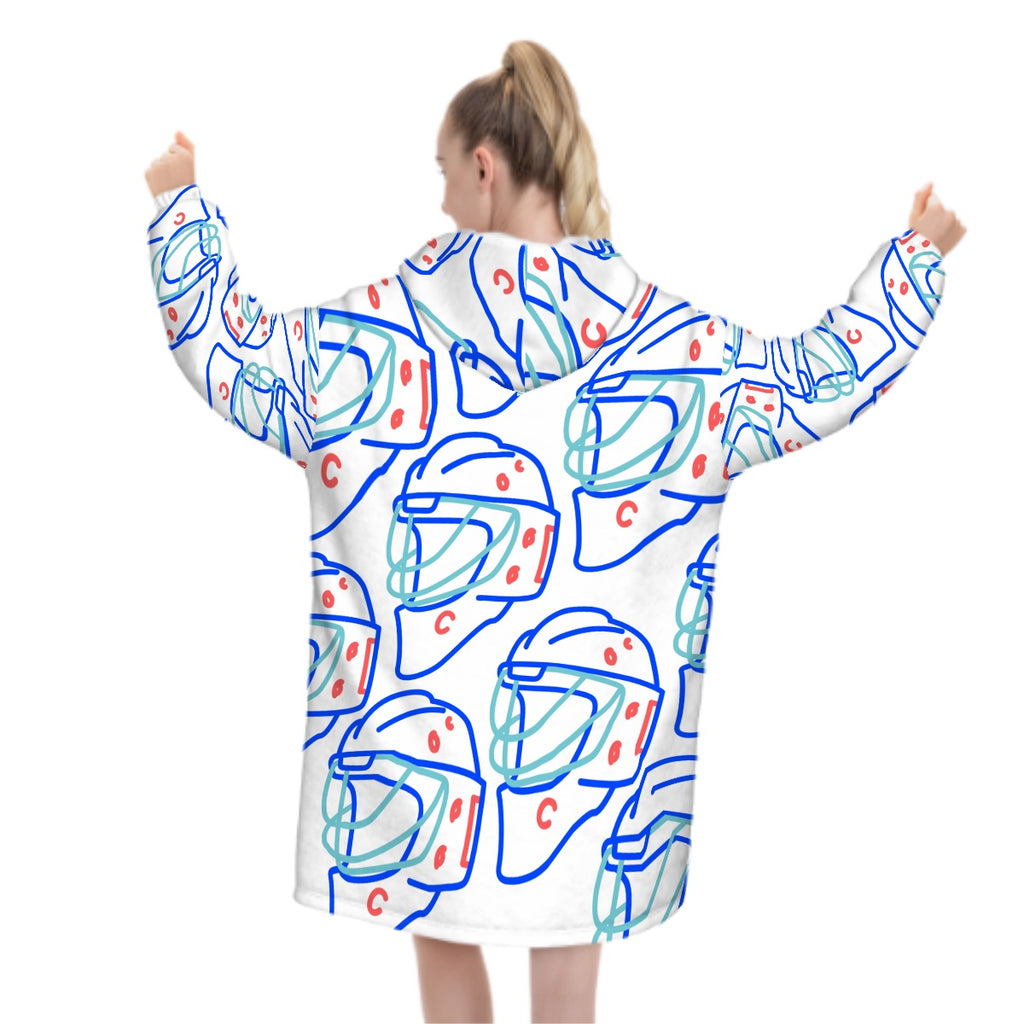 Adult Blanket Sweatshirt - Goalie Helmet Sketch White