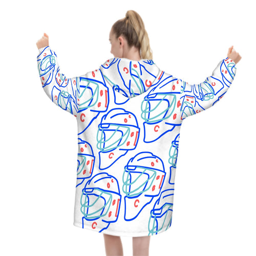 Adult Blanket Sweatshirt - Goalie Helmet Sketch White