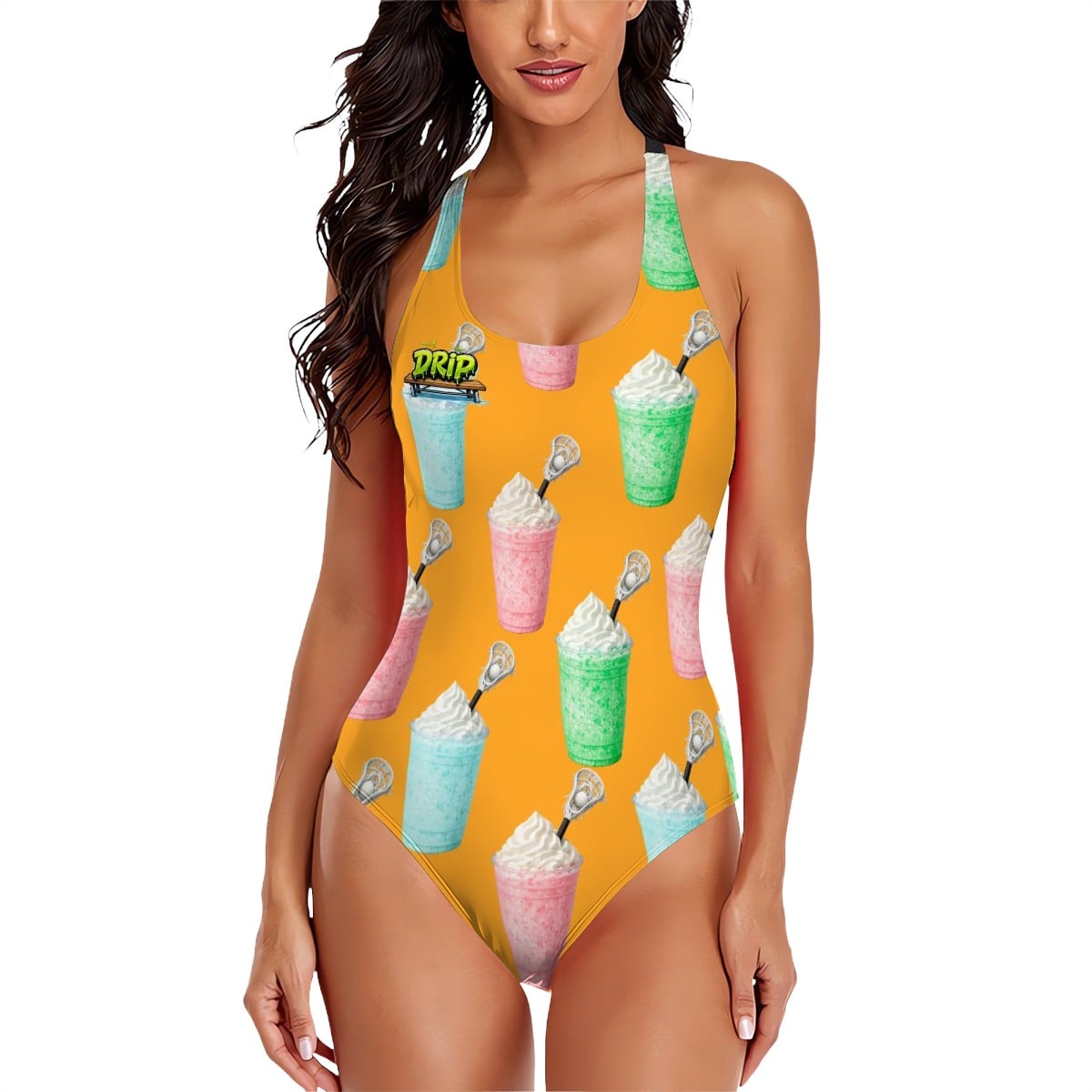 Cross-Back One Piece Swimsuit Women - Ice Cream Lacrosse Orange