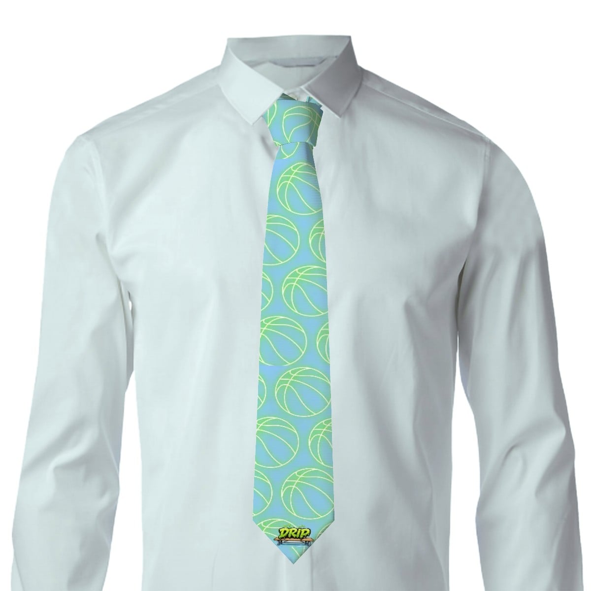 Game Day Tie - Neon Green Basketballs Blue
