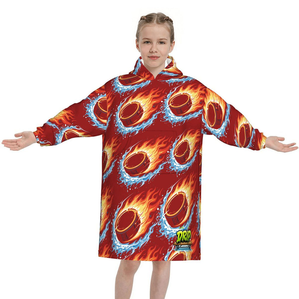 Youth Blanket Sweatshirt - Flamin Hockey Pucks Classic Red