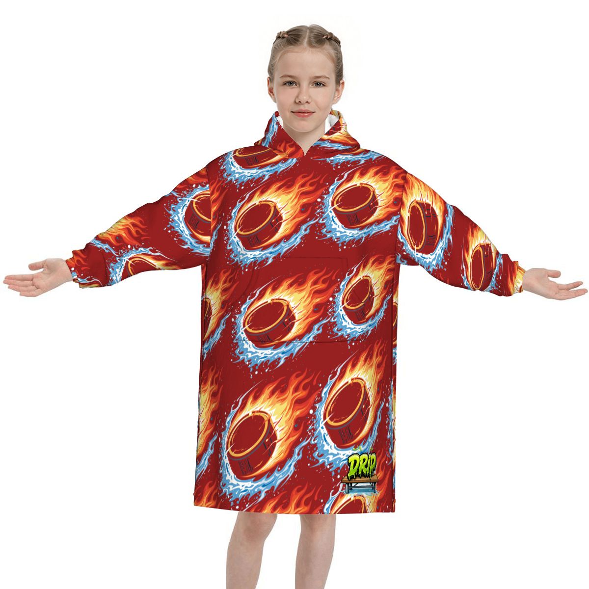 Youth Blanket Sweatshirt - Flamin Hockey Pucks Classic Red