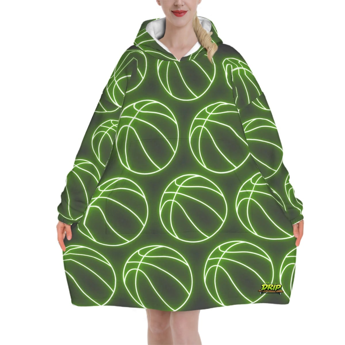 Adult Blanket Sweatshirt - Neon Basketballs Charcoal