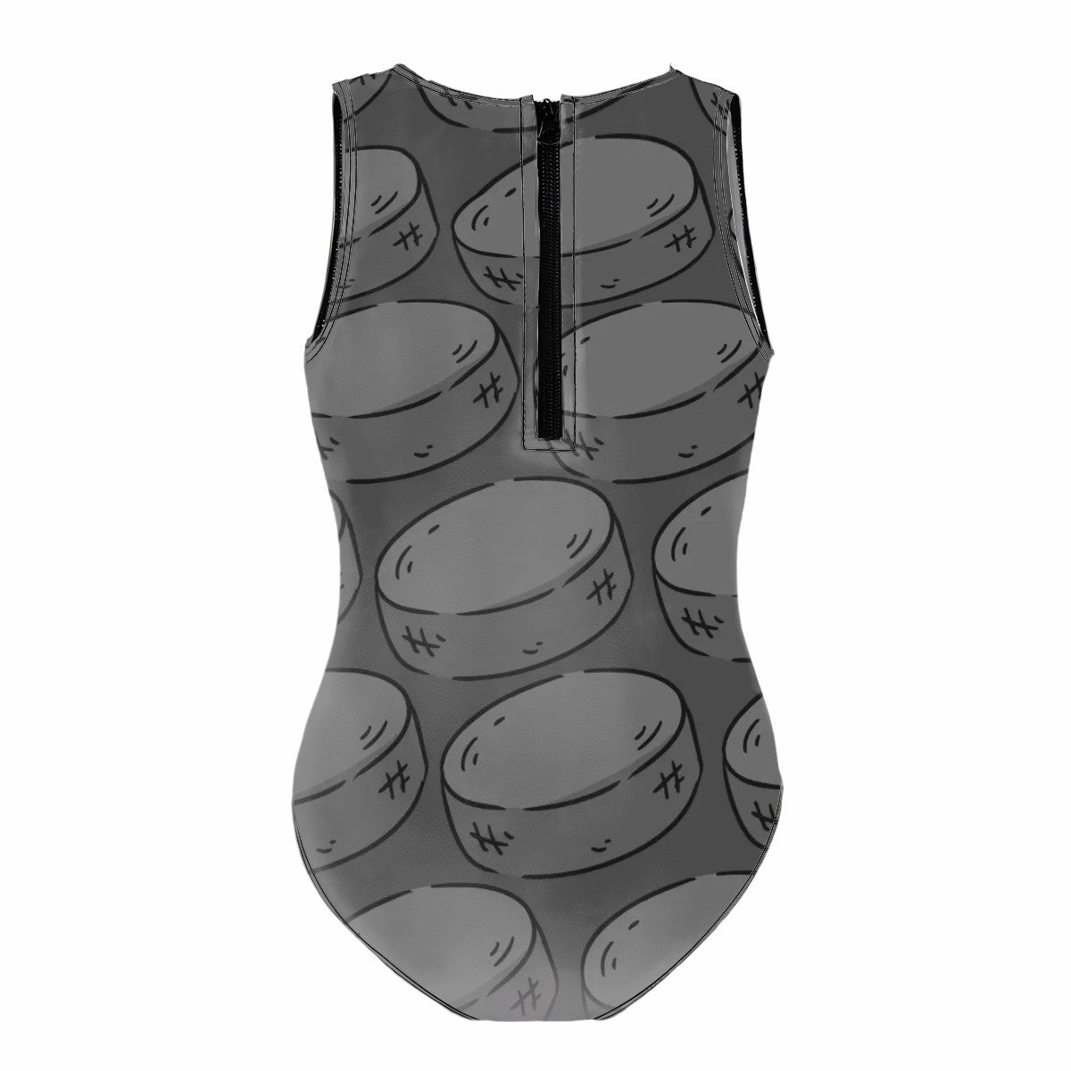 Girls One Piece Swimsuits - Grey Hockey Pucks Grey