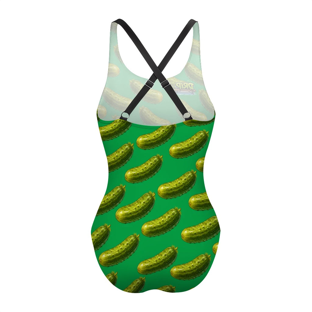 Cross-Back One Piece Swimsuit Women - Pickled Green