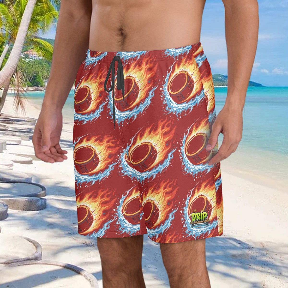 Men/Teen Swim Shorts - Flamin Hockey Pucks Classic Red