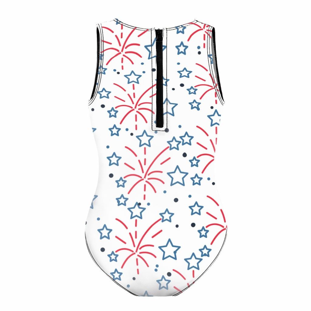 Girls One Piece Swimsuits - Red, White, and Tooth
