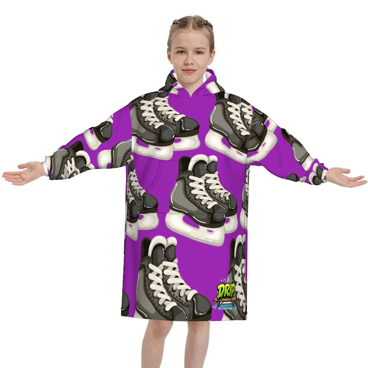 Youth Blanket Sweatshirt - Hockey Skates Purple