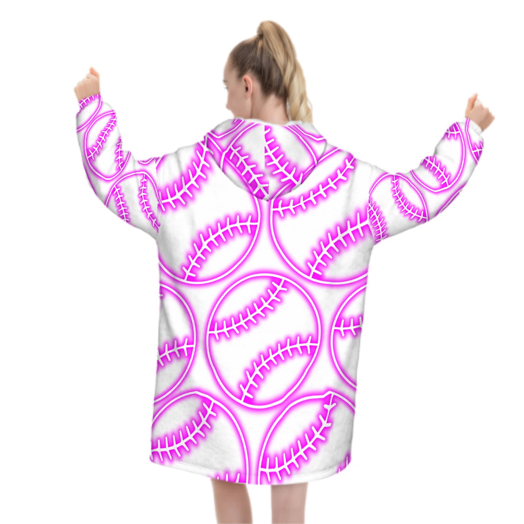 Adult Blanket Sweatshirt - Neon Pink Baseball