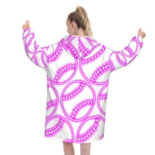 Adult Blanket Sweatshirt - Neon Pink Baseball