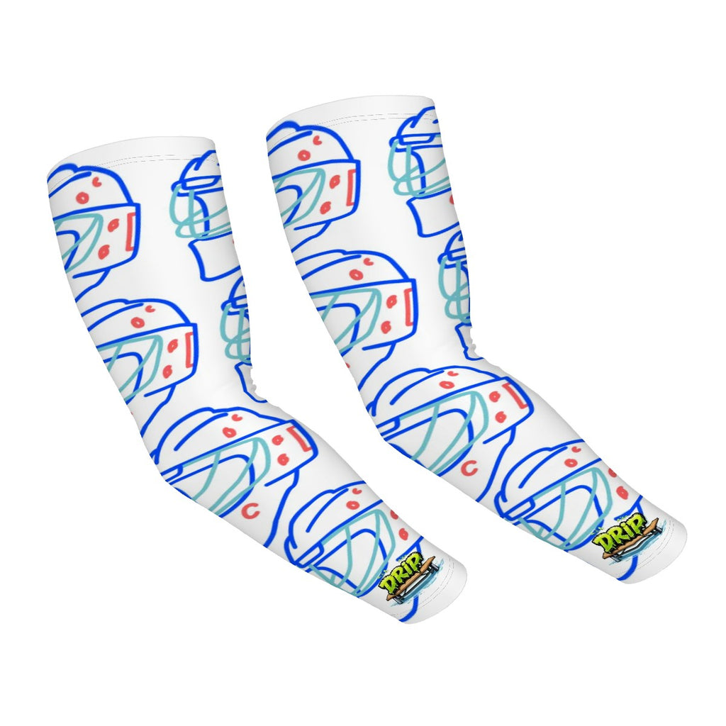 Drip Bench Performance Arm Sleeves - Goalie Helmet Sketch White