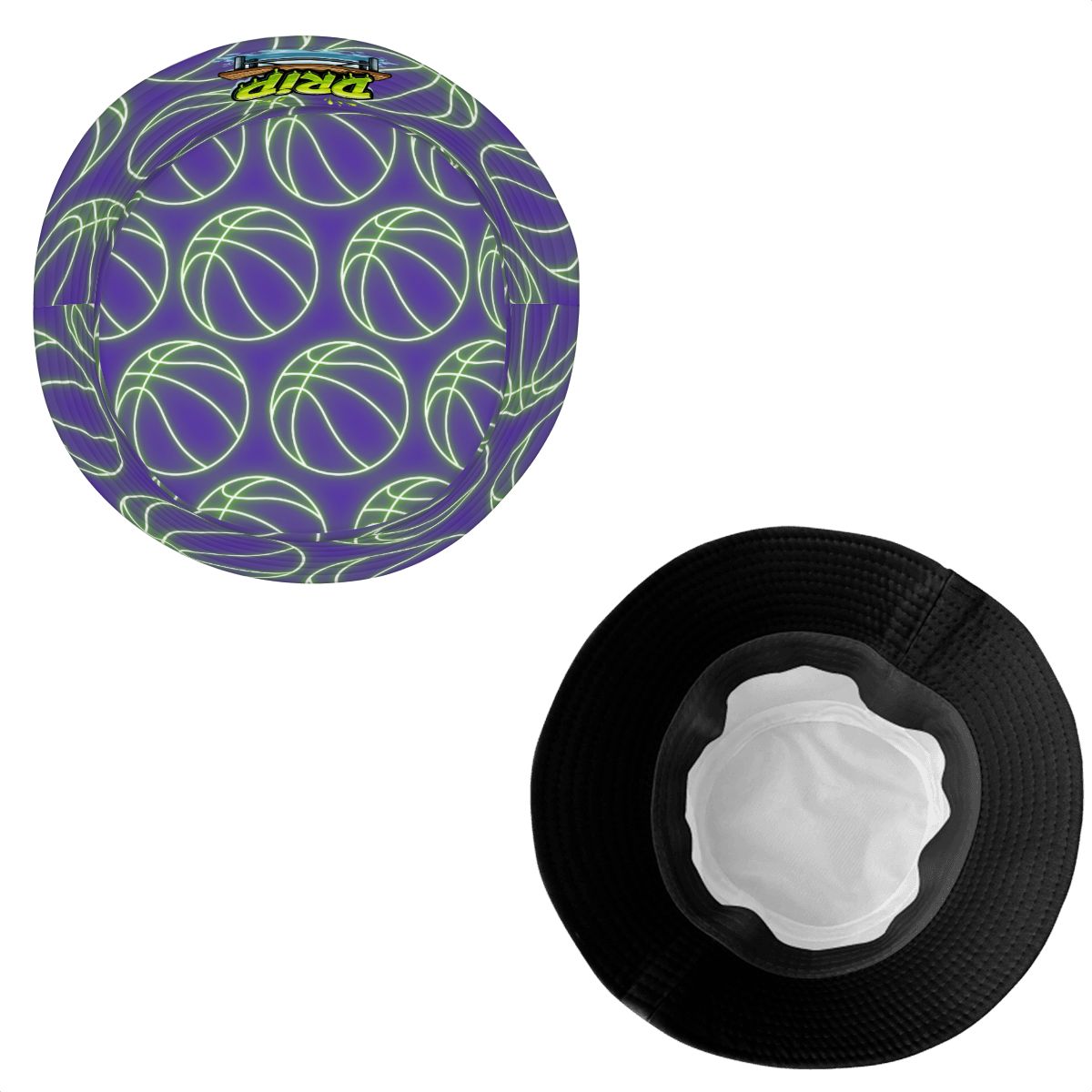 Drip Bucket Hat - Neon Green Basketballs Purple
