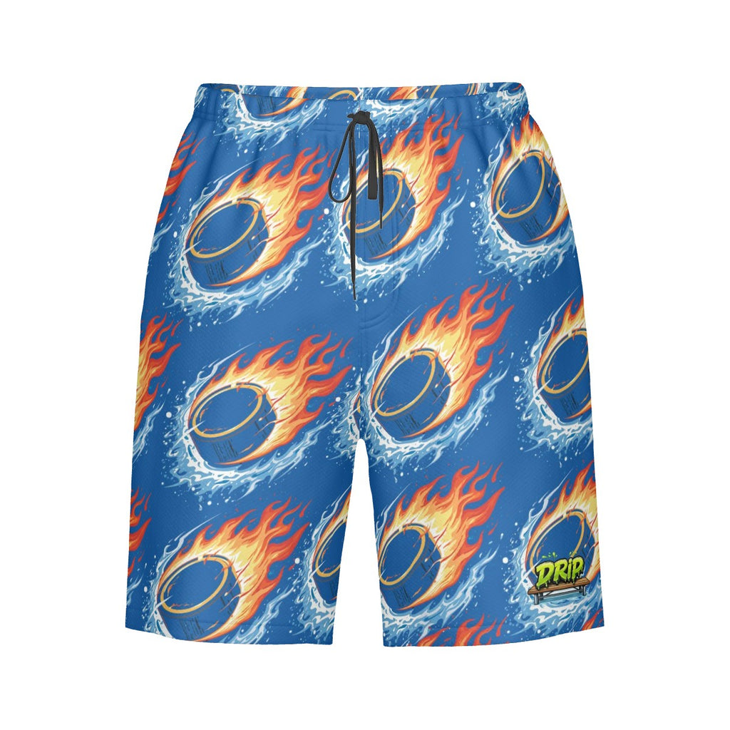 Men/Teen Swim Shorts - Flamin Hockey Pucks Dark Blue