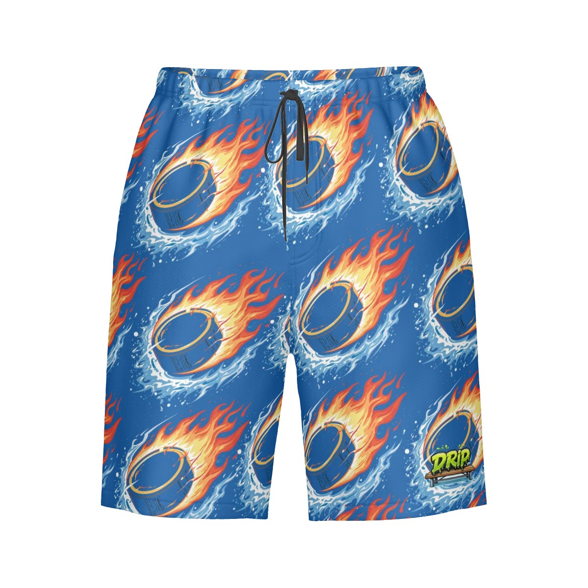 Men/Teen Swim Shorts - Flamin Hockey Pucks Dark Blue