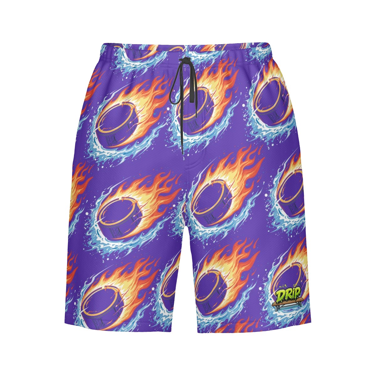 Men/Teen Swim Shorts - Flamin Hockey Pucks Royal Purple