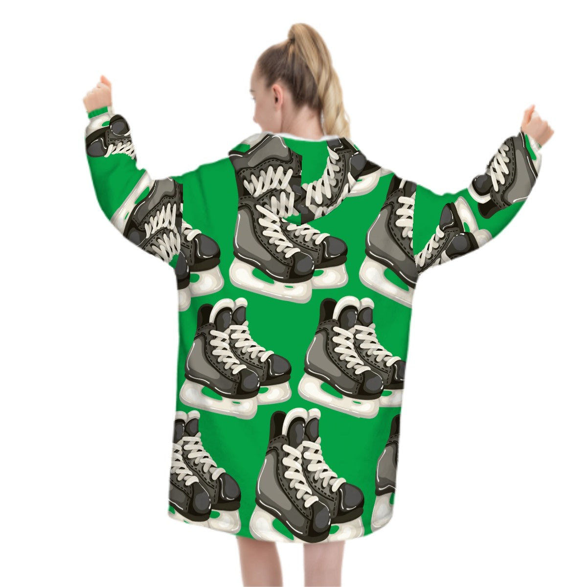 Adult Blanket Sweatshirt - Hockey Skates Classic Green