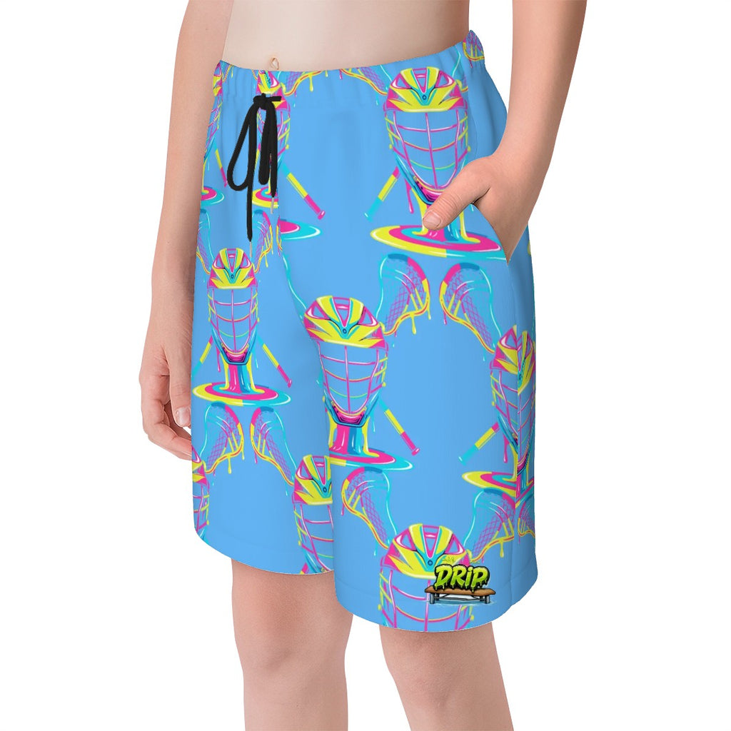 Youth Swim Shorts - Lacrosse Rainbow Drip Sky Blue