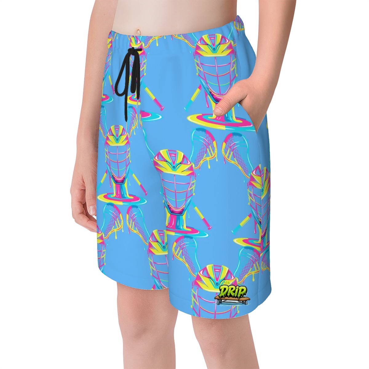 Youth Swim Shorts - Lacrosse Rainbow Drip Sky Blue