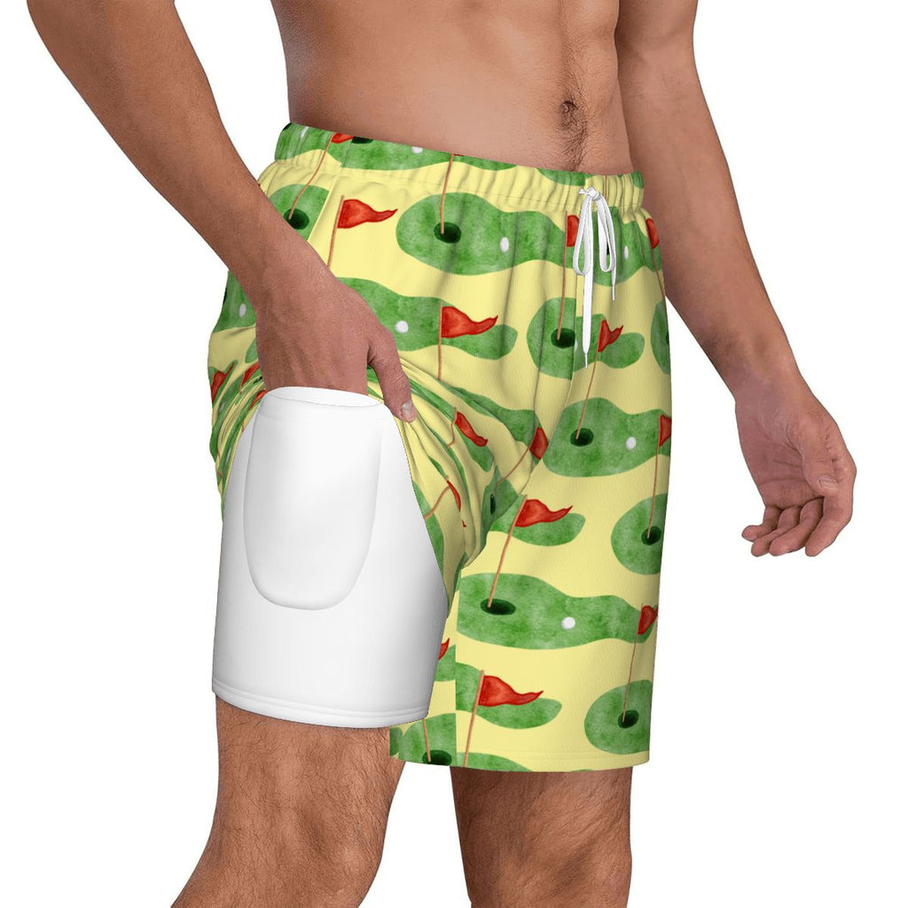 W2W Pro Mesh Hybrid Shorts - Green Hole Sketch Yellow