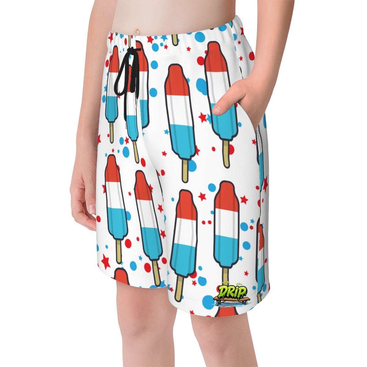 Youth Swim Shorts - Red White and Blue Pop White