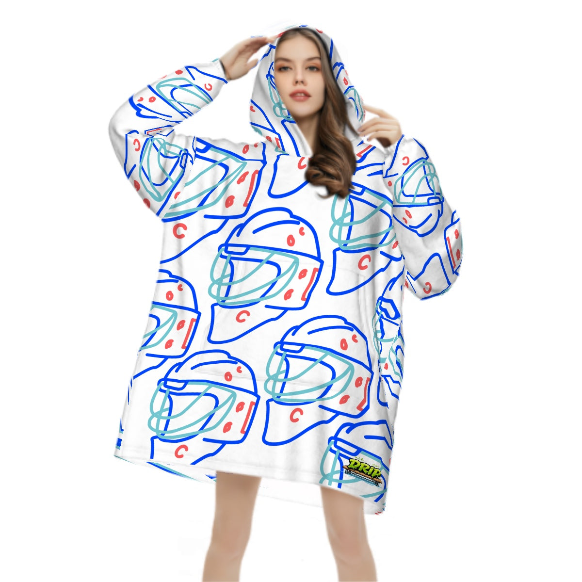 Adult Blanket Sweatshirt - Goalie Helmet Sketch White