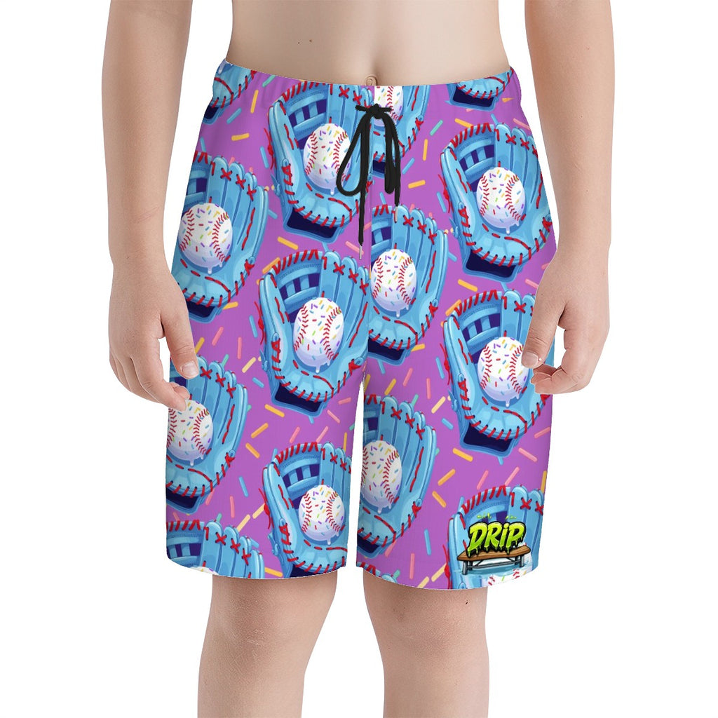 Youth Swim Shorts - Baseball Sprinkles Drip Purple