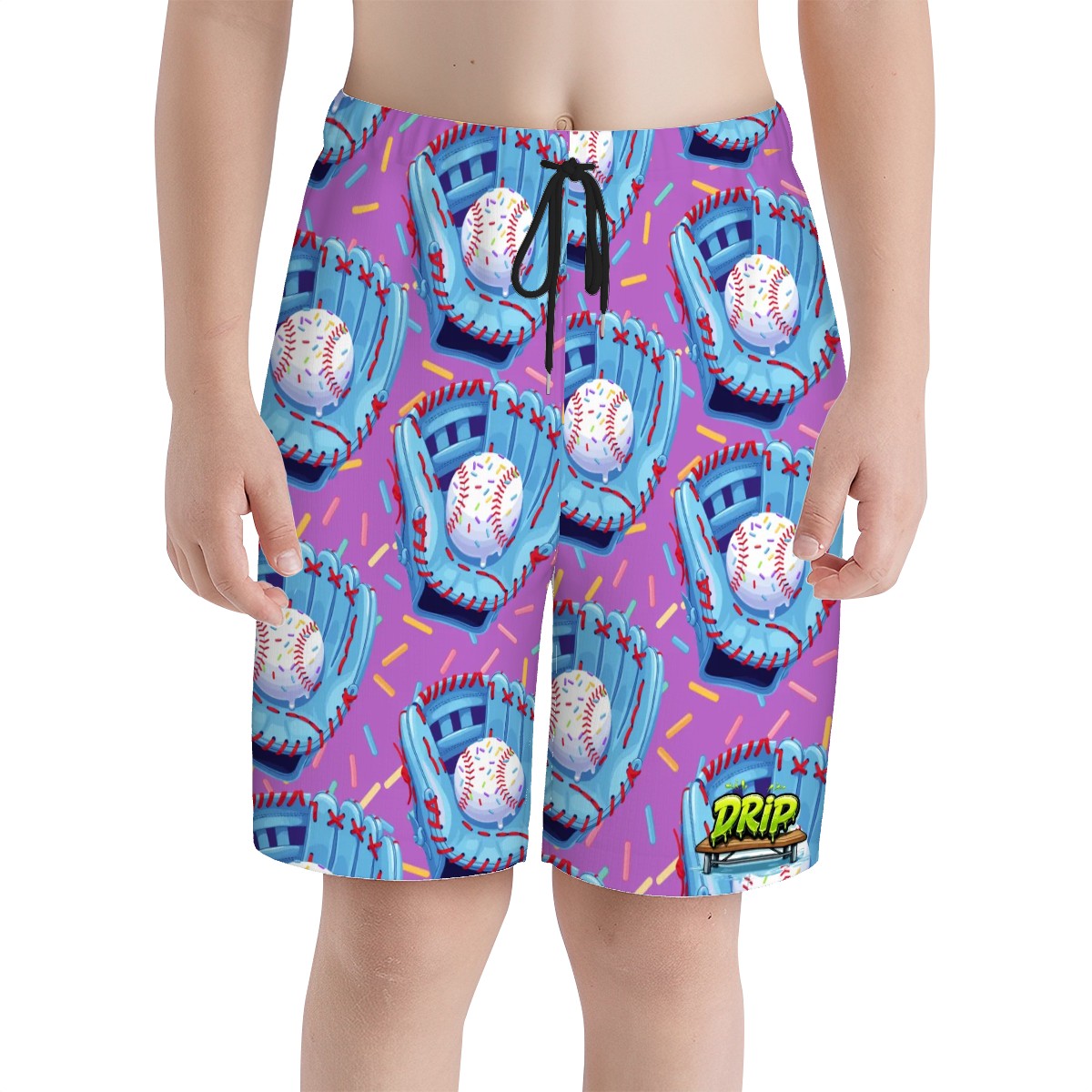 Youth Swim Shorts - Baseball Sprinkles Drip Purple