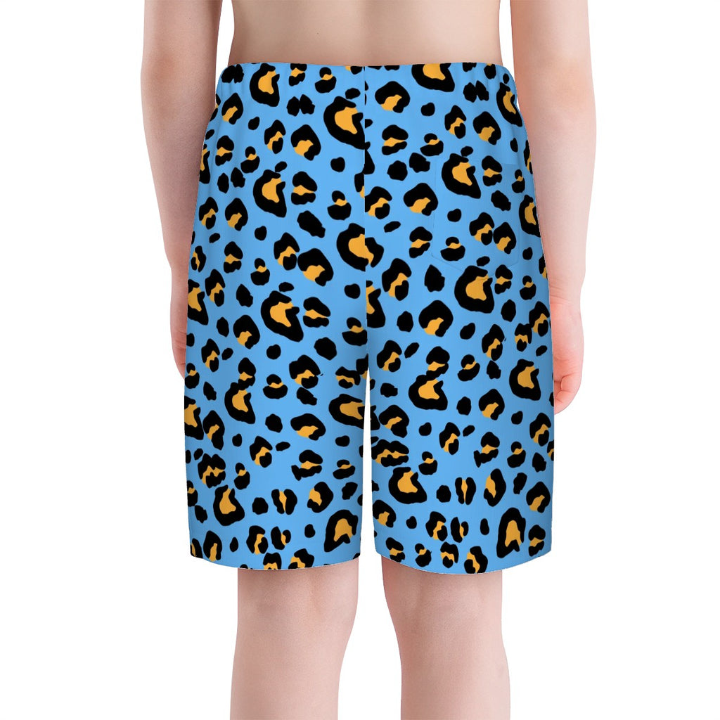 Youth Swim Shorts - Drip Bench Leopard Sky Blue