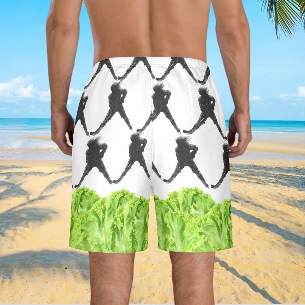 Men/Teen Swim Shorts - Lettuce Hockey Flo White