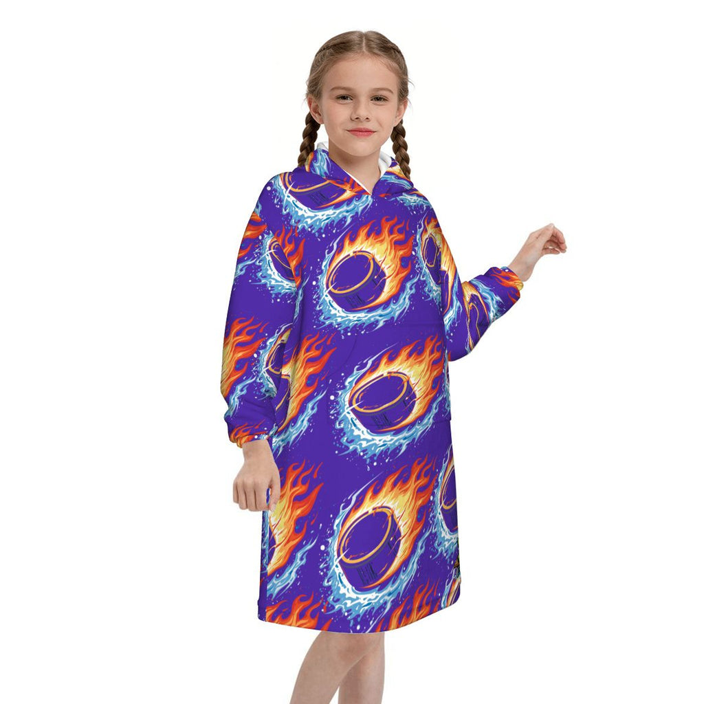 Youth Blanket Sweatshirt - Flamin Hockey Pucks Royal Purple
