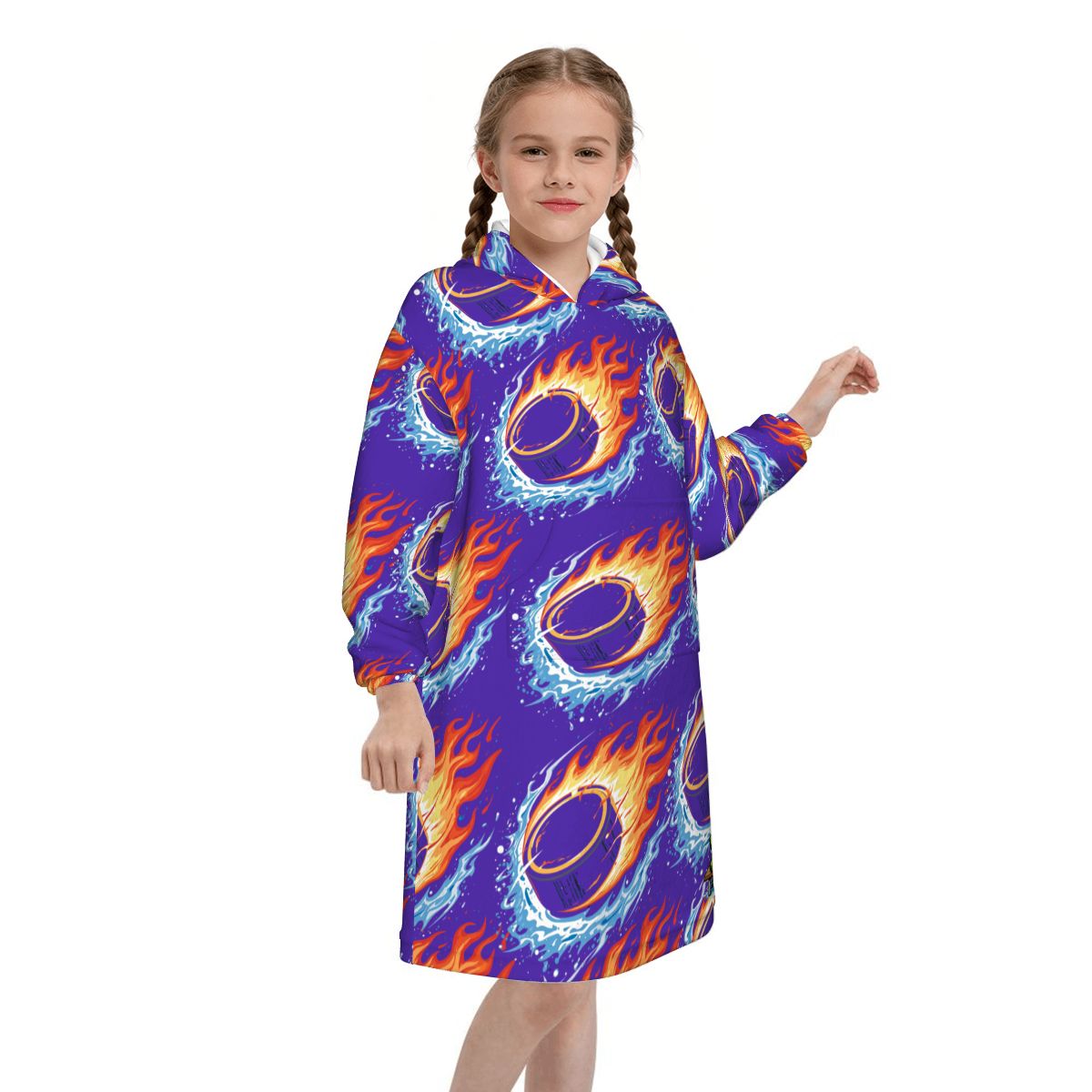 Youth Blanket Sweatshirt - Flamin Hockey Pucks Royal Purple