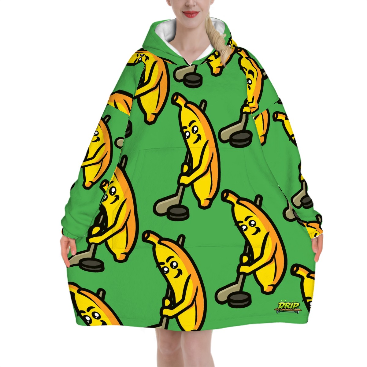 Adult Blanket Sweatshirt - Bananas for Hockey Green