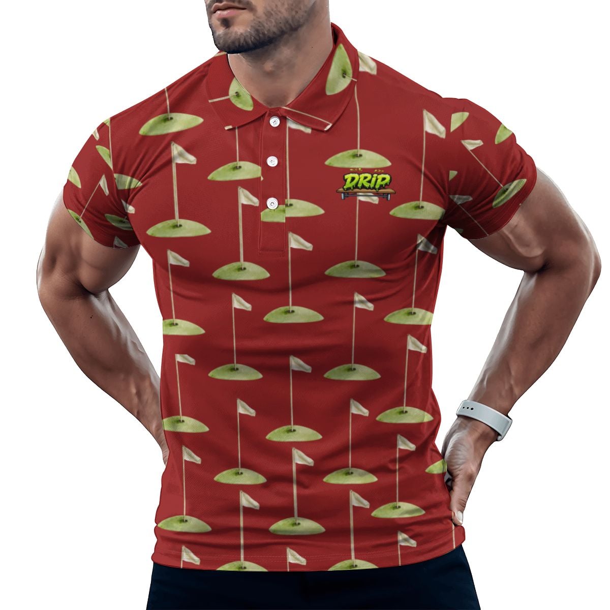 Uncle Golf Shirt - Hole Flag Sketch Red