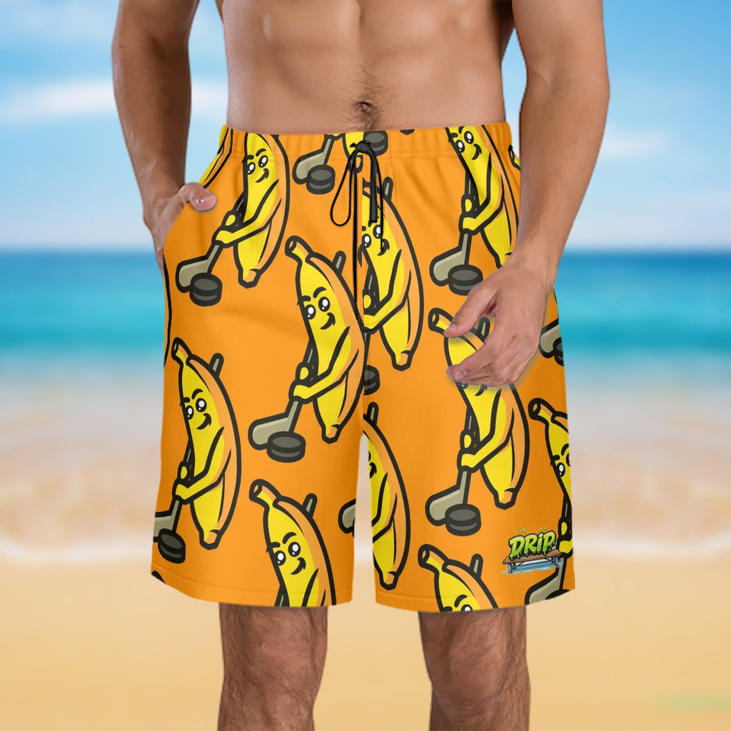 Men/Teen Swim Shorts - Bananas for Hockey Orange