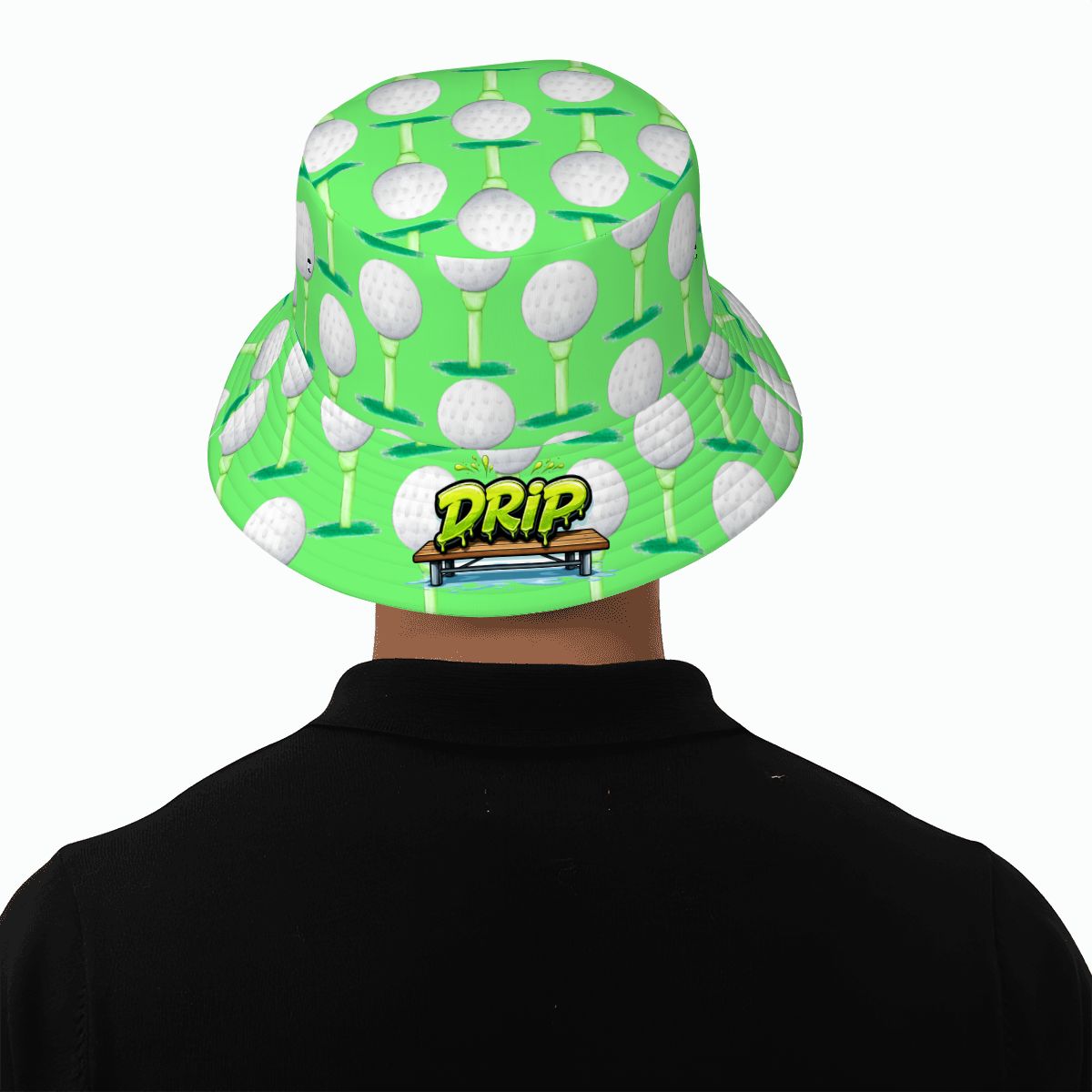 Drip Bucket Hat - Golf Ball and Tee Hot Green