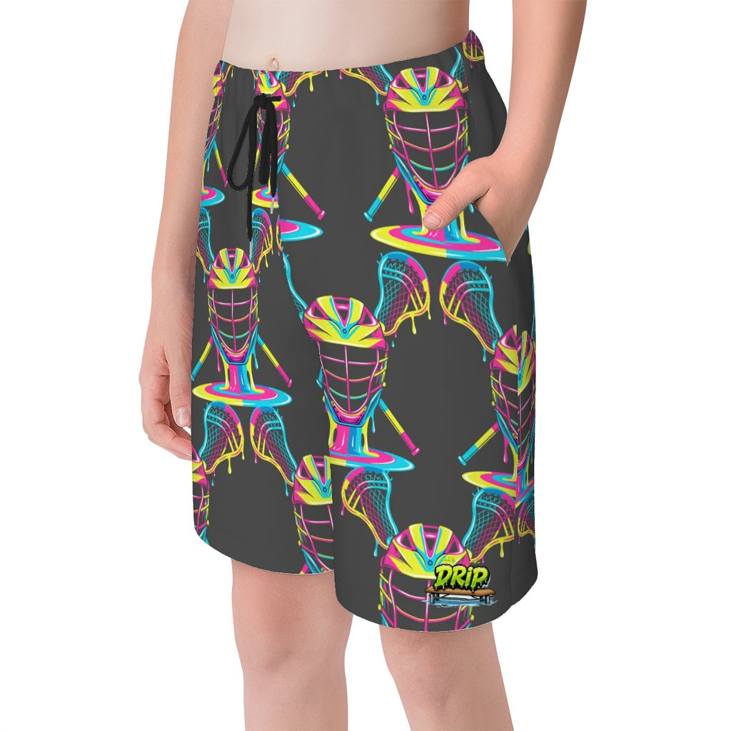 Youth Swim Shorts - Lacrosse Rainbow Drip Charcoal