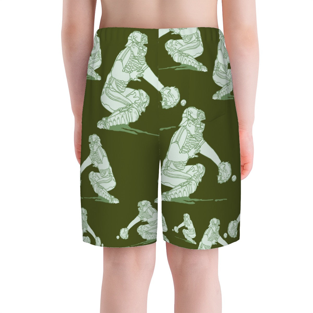 Youth Swim Shorts - Baseball Catcher Army Green