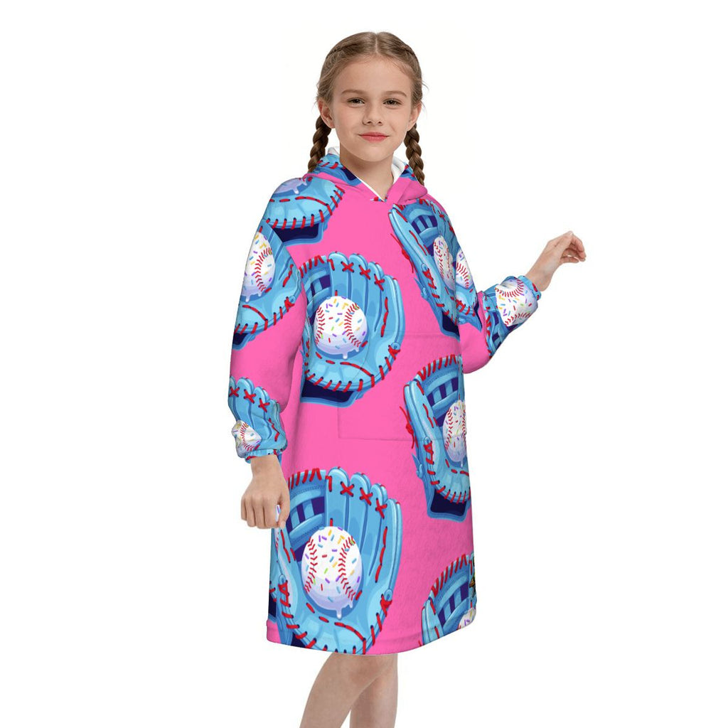 Youth Blanket Sweatshirt - Baseball Sprinkles Drip Hot Pink
