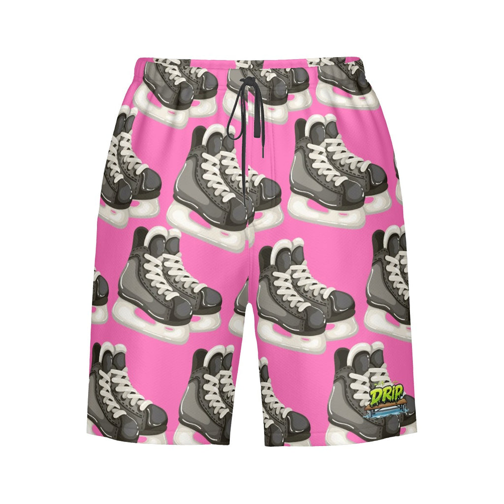 Men/Teen Swim Shorts - Hockey Skates Hot Pink