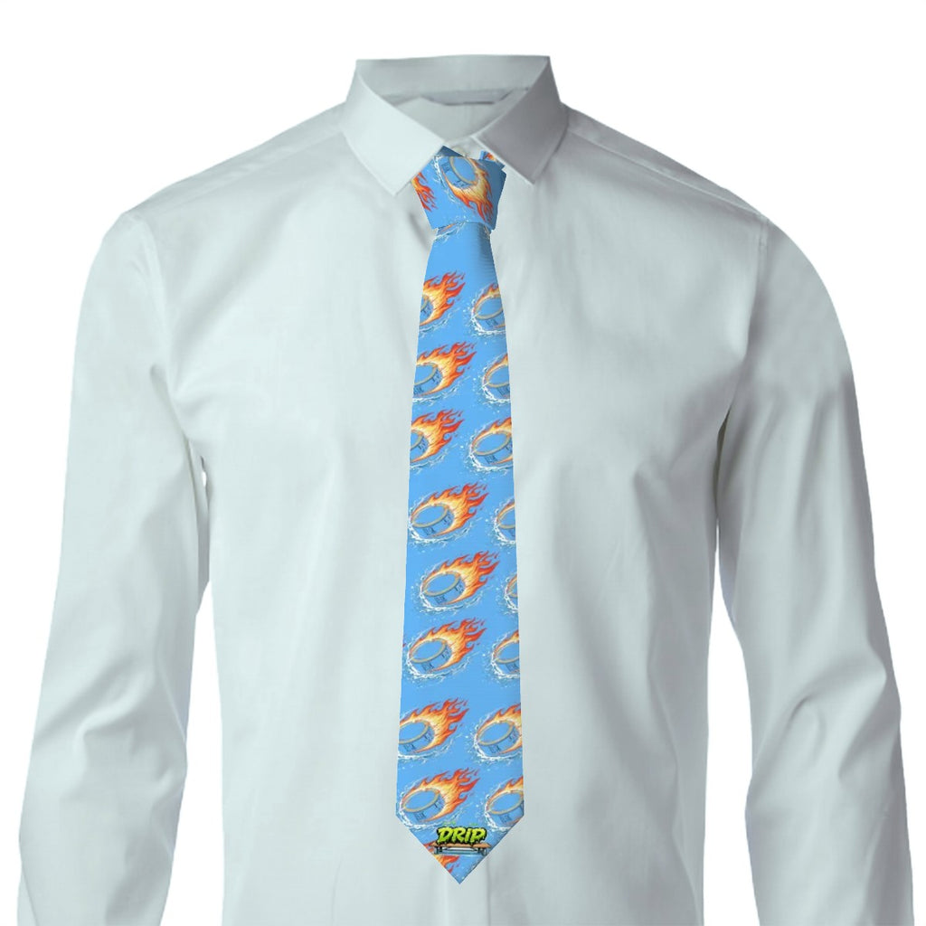 Game Day Tie - Flamin Hockey Pucks Sky Blue