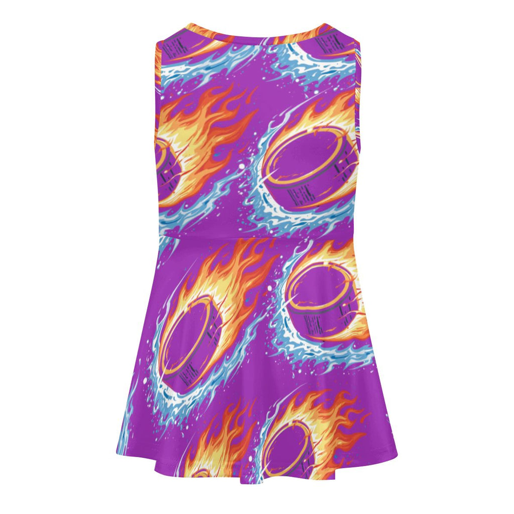 Girl's Game Day Dress - Flamin Hockey Pucks Purple