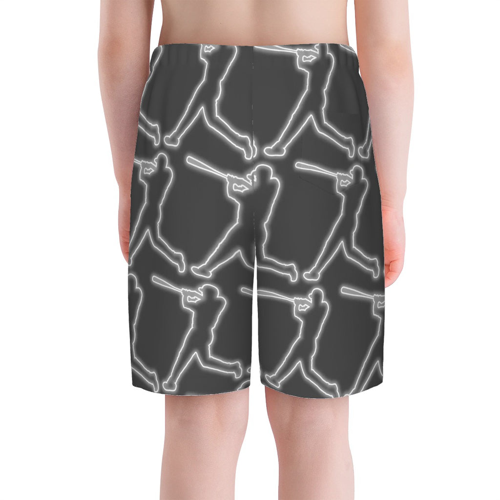 Youth Swim Shorts - White Outline Swing Batter Charcoal