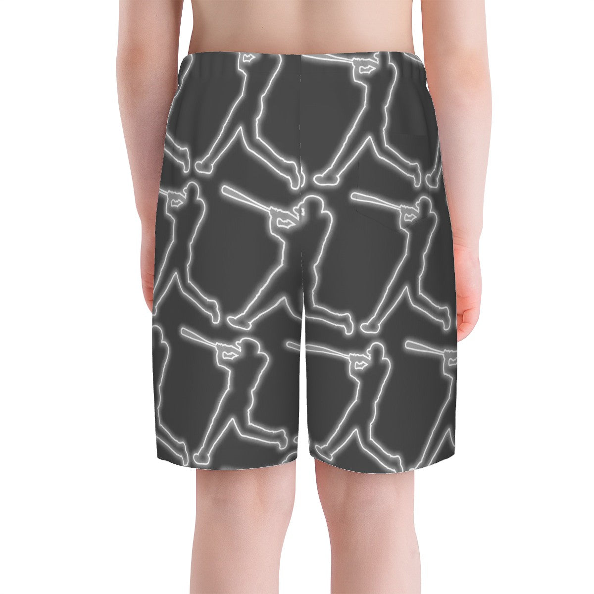 Youth Swim Shorts - White Outline Swing Batter Charcoal
