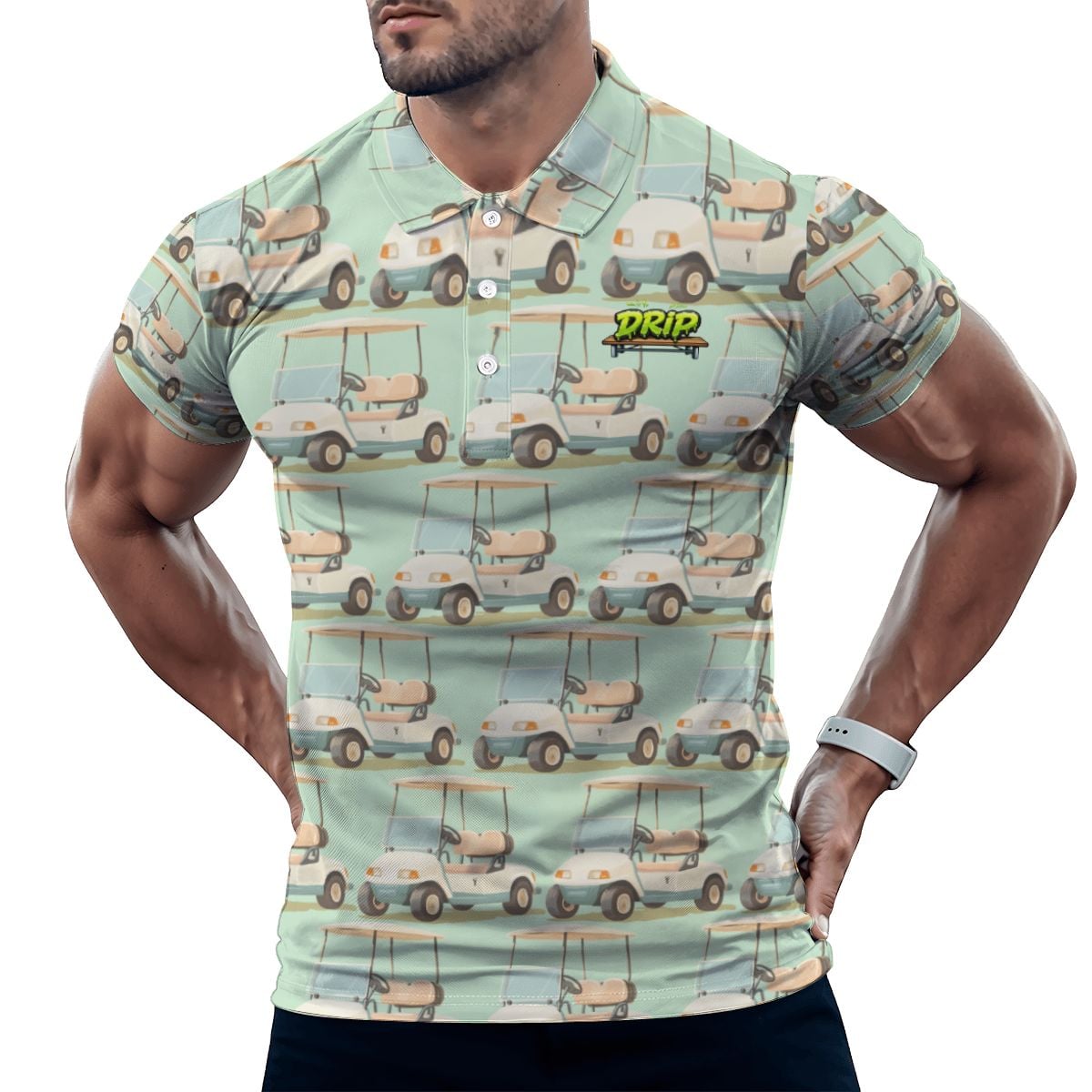 Uncle Golf Shirt - Golf Cart Sketch Mint Green