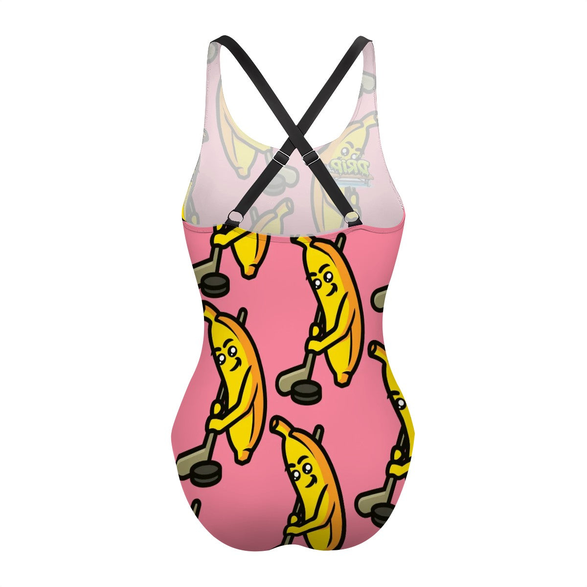 Cross-Back One Piece Swimsuit Women - Bananas about Hockey Pink