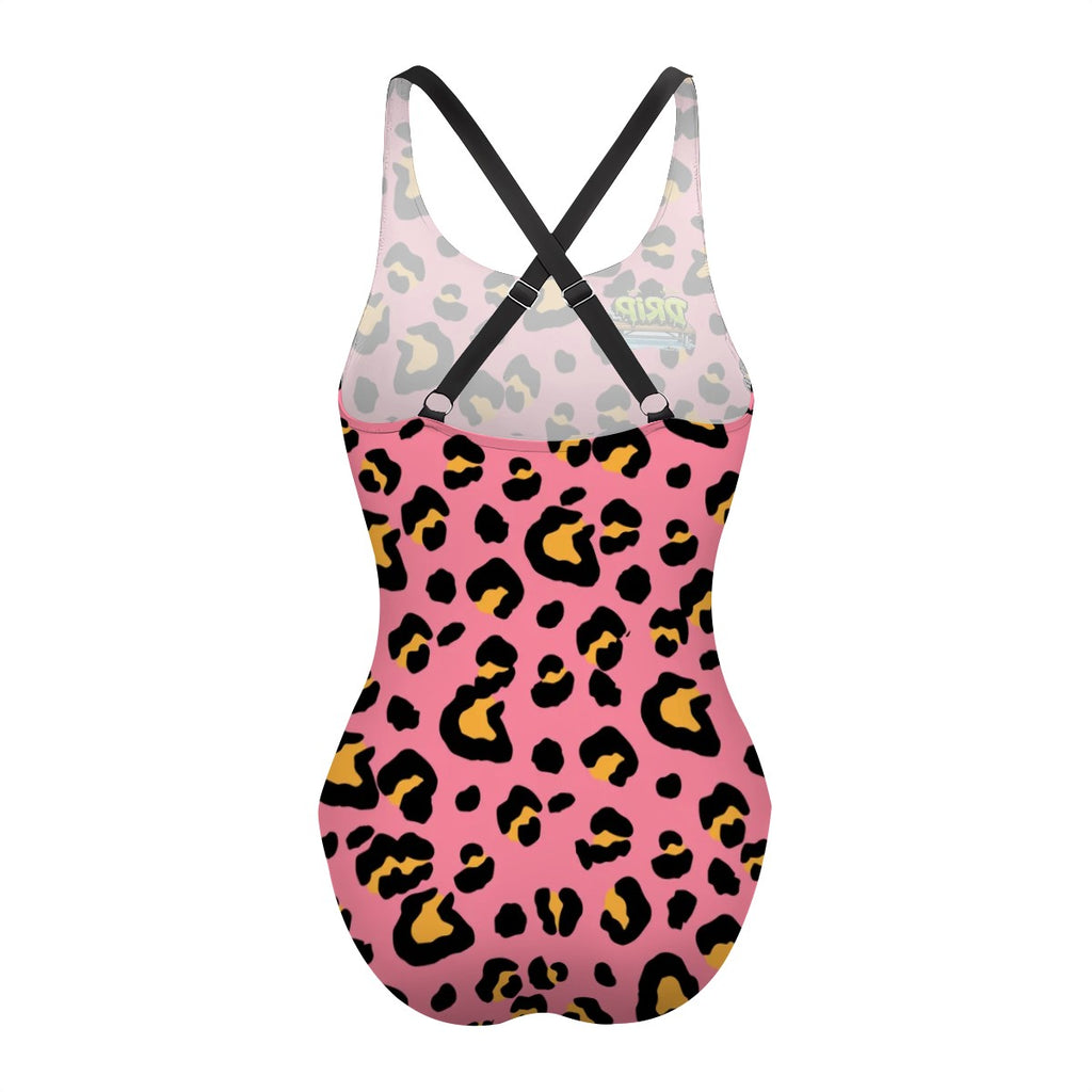 Cross-Back One Piece Swimsuit Women - Drip Bench Leopard Pink
